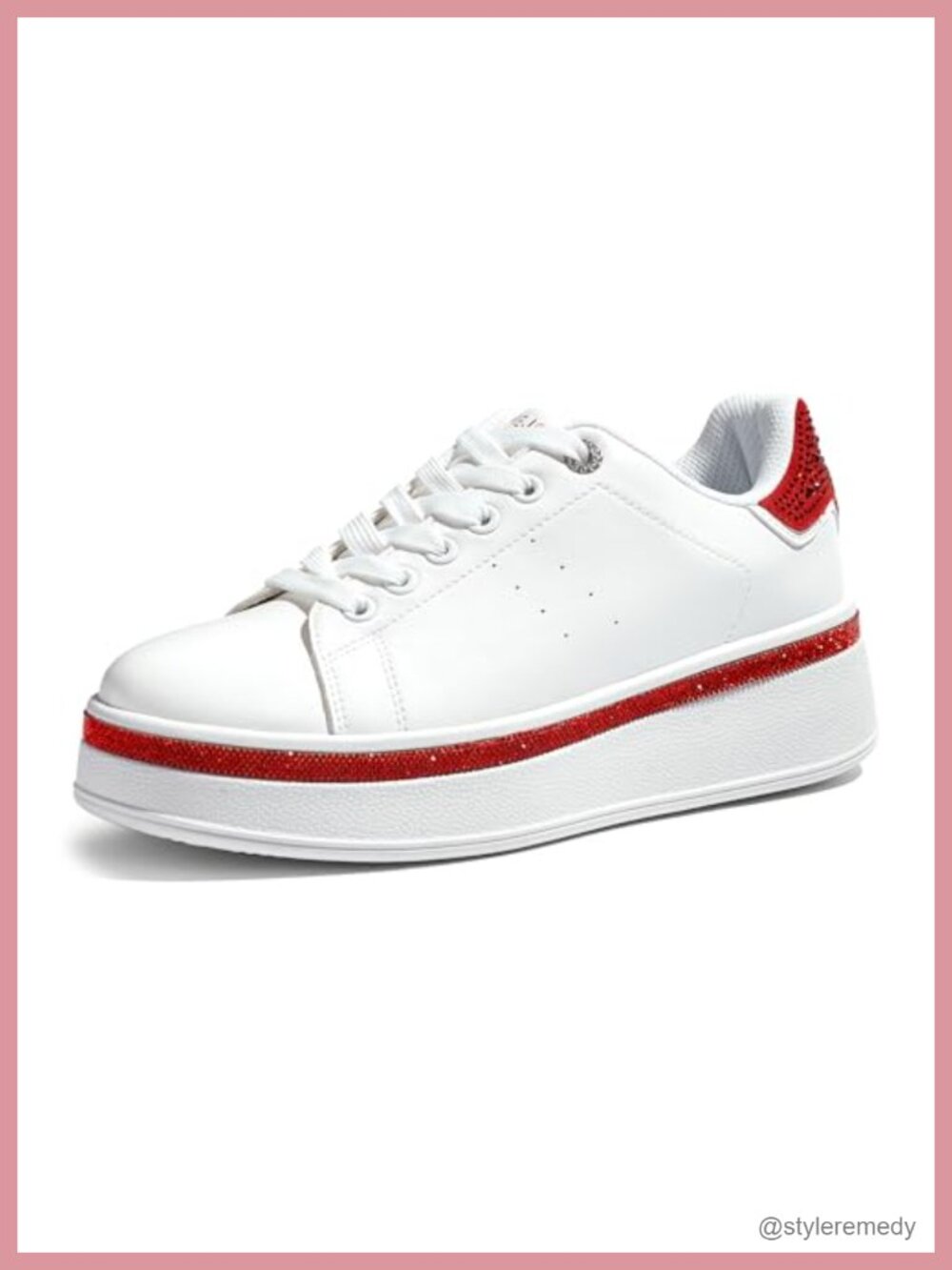 Platform Sneakers with Glitter Accents Lace-Up Casual